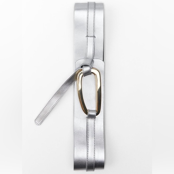 Zara Women’s Silver Sash Belt with Gold Buckle - Made in Spain - EU 85/US 34/M - Picture 6 of 11